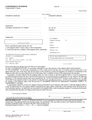 Virginia Garnishment Summons