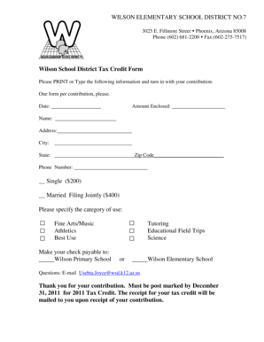 Wilson Elementary School District Tax Credit Form