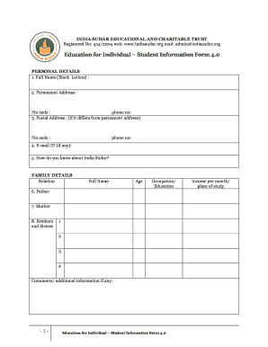 Education for Individual – Student Information Form