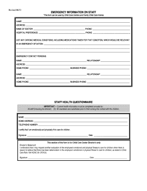 Emergency Information on Staff Form