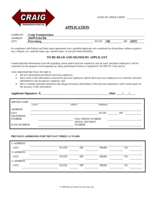 Commercial Driver Application Form
