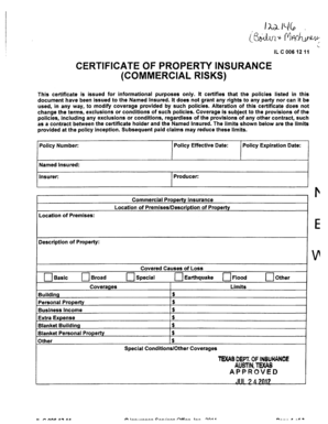 Certificate of Property Insurance