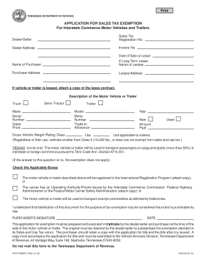 Tennessee Sales Tax Exemption Application