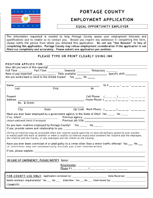 Portage County Employment Application