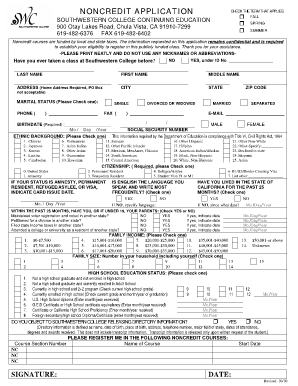 Southwestern College Noncredit Application Form