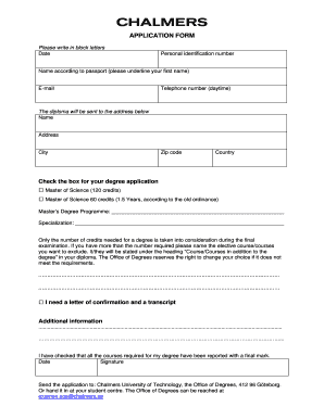 Chalmers University Degree Application Form