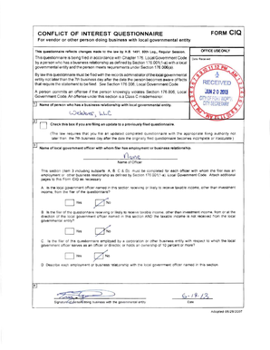 Conflict of Interest Questionnaire Form CIQ