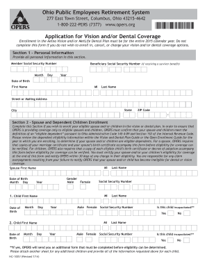 Ohio Public Employees Retirement System Vision/Dental Coverage Application