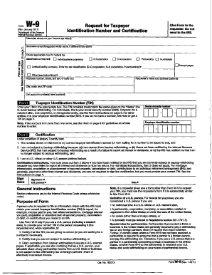 Form W-9 Request for Taxpayer Identification Number and Certification