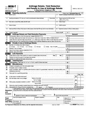 Form 8038-T Arbitrage Rebate and Penalty