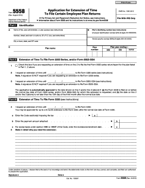 IRS Form 5558 Application for Extension of Time