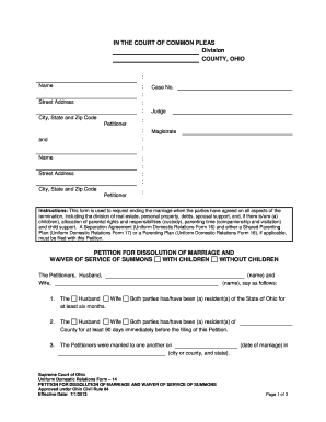 Ohio Petition for Dissolution of Marriage