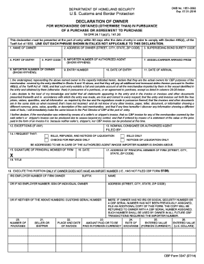 Declaration of Owner for Merchandise