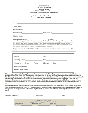 City of King Water Sewer Service Application