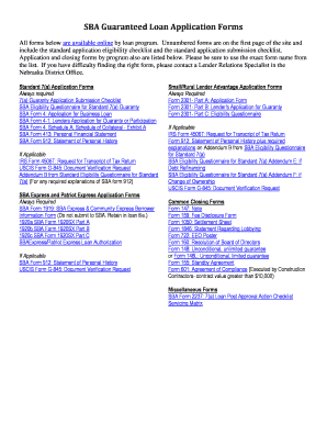 SBA Guaranteed Loan Application Forms