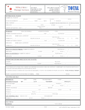 Formulario de Información del Paciente para Terapia Física