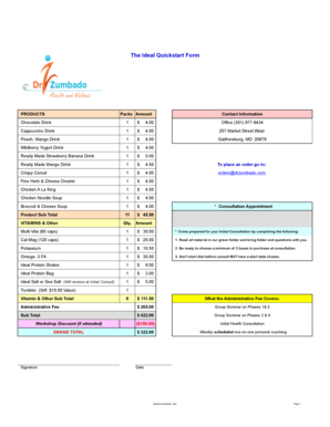 Ideal Protein Quickstart Form