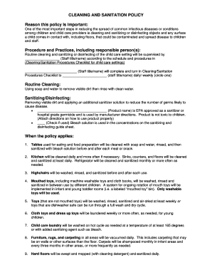 Child Care Cleaning and Sanitation Policy