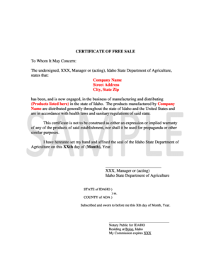 Certificate of Free Sale