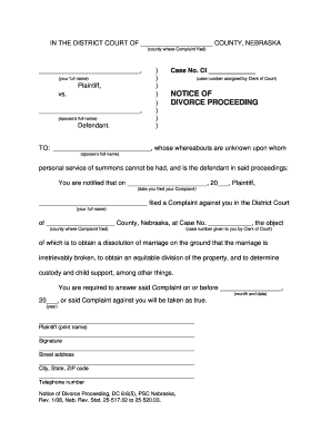 Notice of Divorce Proceeding