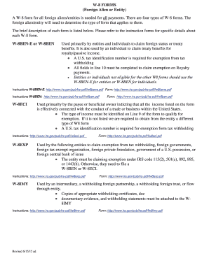 W-8 Forms for Foreign Aliens or Entities