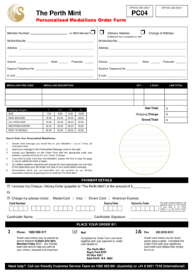 The Perth Mint Personalised Medallions Order Form