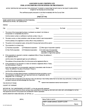 Texas Assumed Name Certificate for Incorporated Business