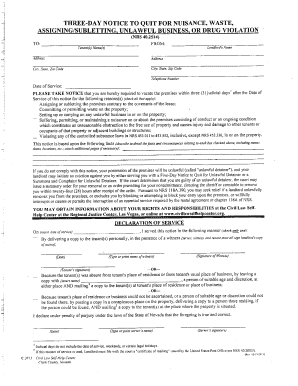 Three-Day Notice to Quit for Nuisance or Violation