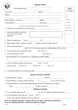 Jobseeker's Allowance Claim Form