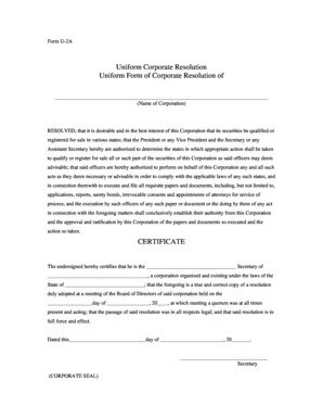Uniform Corporate Resolution Form U-2A