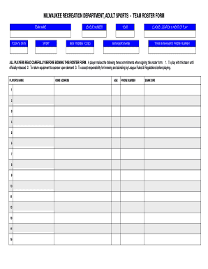 Milwaukee Adult Sports Team Roster Form