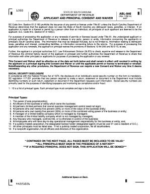 South Carolina ABL-946 Consent and Waiver