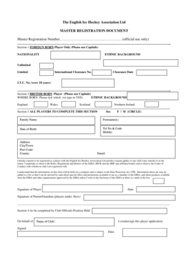 English Ice Hockey Association Player Registration Form