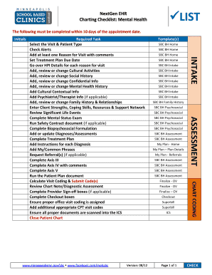Mental Health Charting Checklist