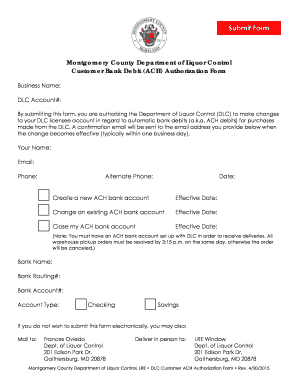 Montgomery County Liquor Control ACH Authorization Form