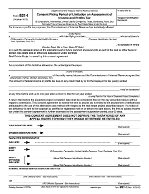 Form 921-I Consent Fixing Period of Limitation on Assessment of Tax