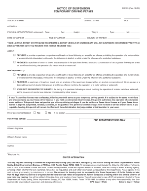 Texas Notice of Suspension DIC-25