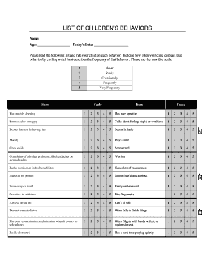 Child Behavior Rating Form