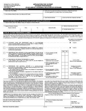 Standard Form 15 Application for 10-Point Veteran Preference