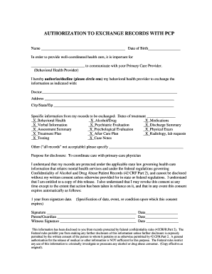Authorization to Exchange Records with PCP