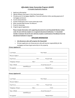 Affordable Home Ownership Program Application