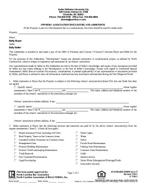 North Carolina Owners' Association Disclosure and Addendum