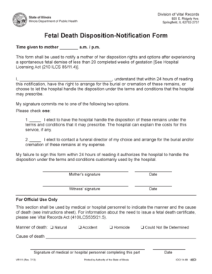 Illinois Fetal Death Disposition Notification Form