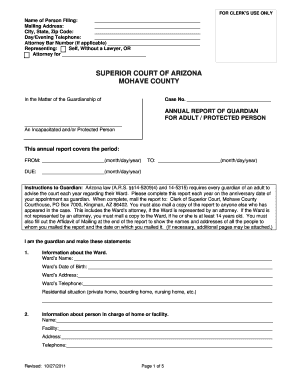 Arizona Annual Report of Guardian for Adult