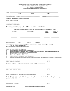 South Dakota Employee Reduced Tuition Application