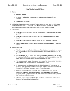 Summons for Unlawful Detainer Form DC-421