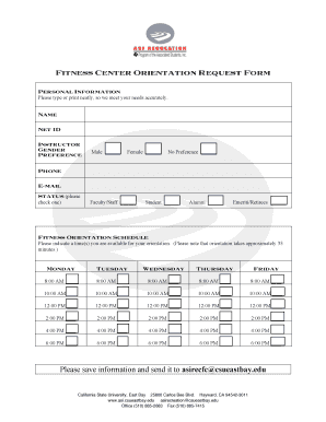 Fitness Center Orientation Request Form