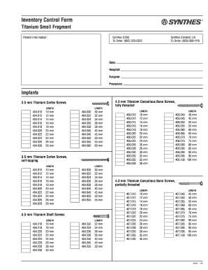 Titanium Small Fragment Inventory Control Form