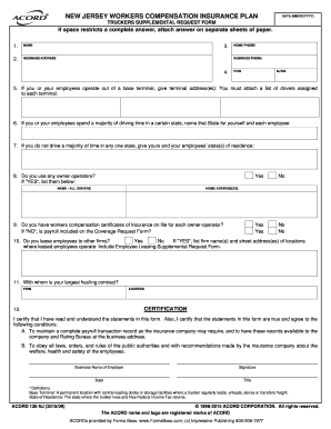 New Jersey Workers Compensation Insurance Plan Truckers Supplemental Request Form