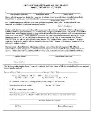 UHCL Sponsor's Affidavit and Declaration for International Students